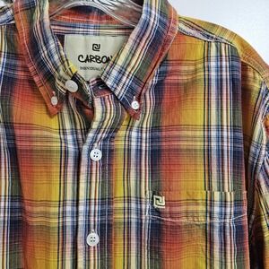 Carbon Yellow Orange Plaid Western Classic Fit Button Down Shirt Men's XXL EUC